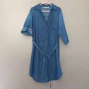 Speed Limit MPH Girl Button Down Denim Dress with Belt. Size 10. 3/4 sleeves